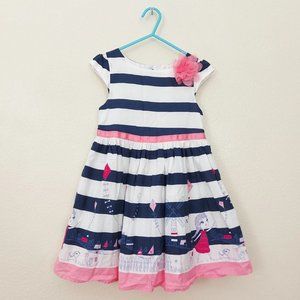 Cherokee Dress Girls Size 5T Navy White Stripes A-line Casual